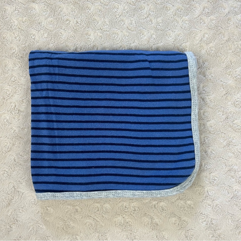 Carter's Blue Stripes Baby Blanket Gray Edge Cotton Swaddle Jersey Stretch Knit